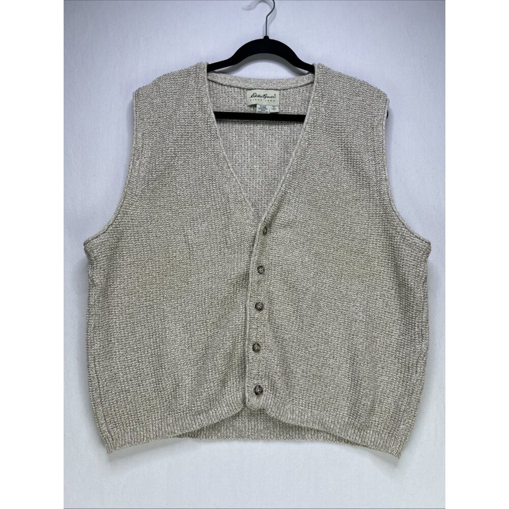 Vintage Eddie Bauer Sweater Vest Mens M Cardigan V Neck Chunky Knit Made in USA - Picture 1 of 7